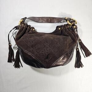 Vintage Francesco Biasia Shoulder Bag Split Brown Leather Meade In Bulgaria